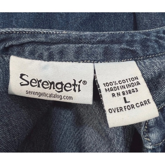Serengeti Catalog Womens Sz L Blue Denim Pin-tuck Blouse Henley Top Faux Layered - Picture 6 of 7